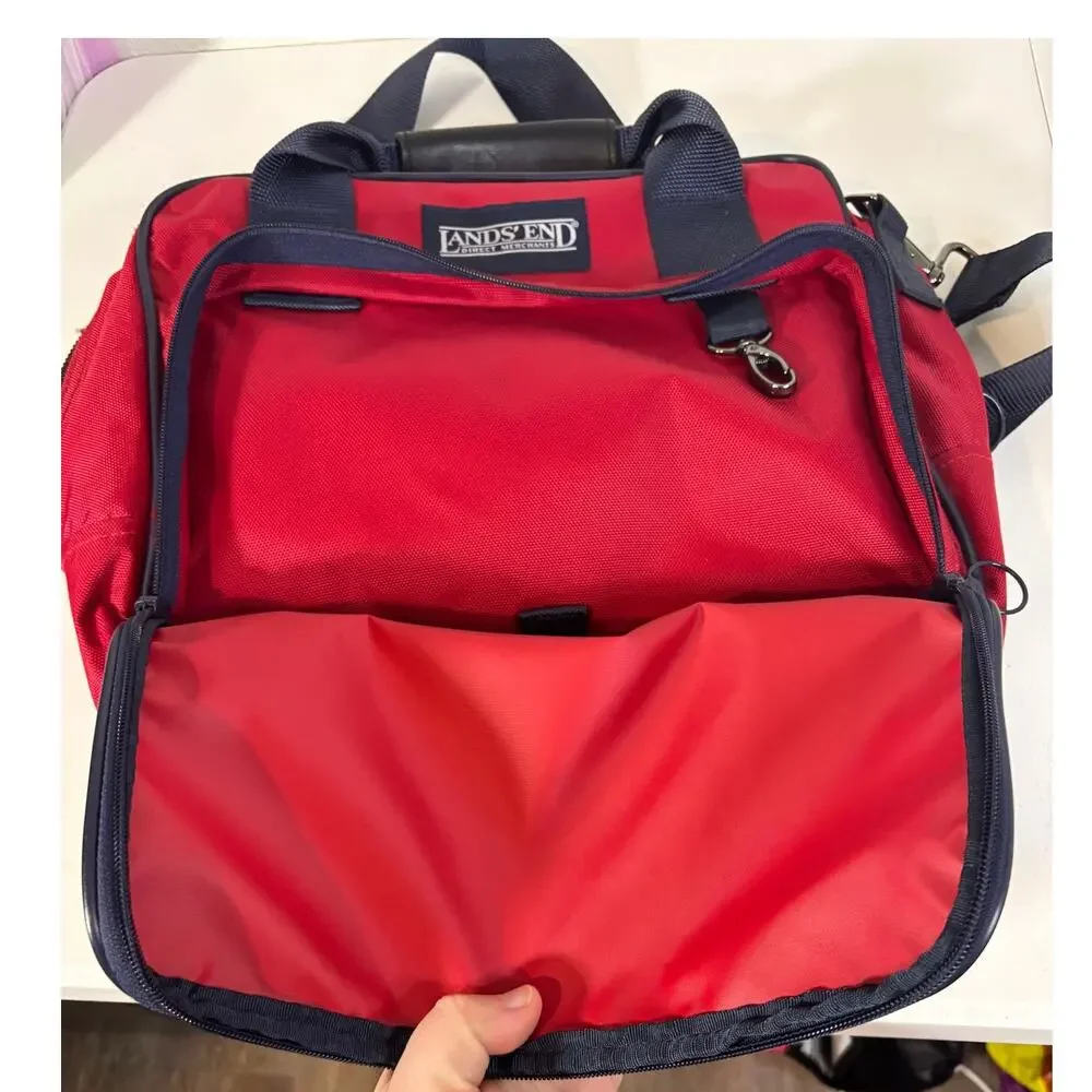 Lands' End Vintage 90s Red Travel Nylon Carry-On Weekend Luggage Tote Bag